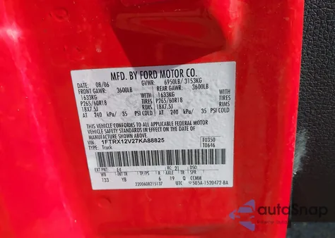 2007 Ford F-150 Lariat/Xlt z USA, uszkodzony, nr VIN 1FTRX12V27KA88825